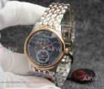 Perfect Replica Longines Rose Gold Smooth Bezel Black Face 2-Tone Rose Gold Band 40mm Watch